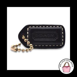 1.5" Small Y2K VINTAGE COACH Black Leather Brass Fob Bag Charm Keychain Hang Tag